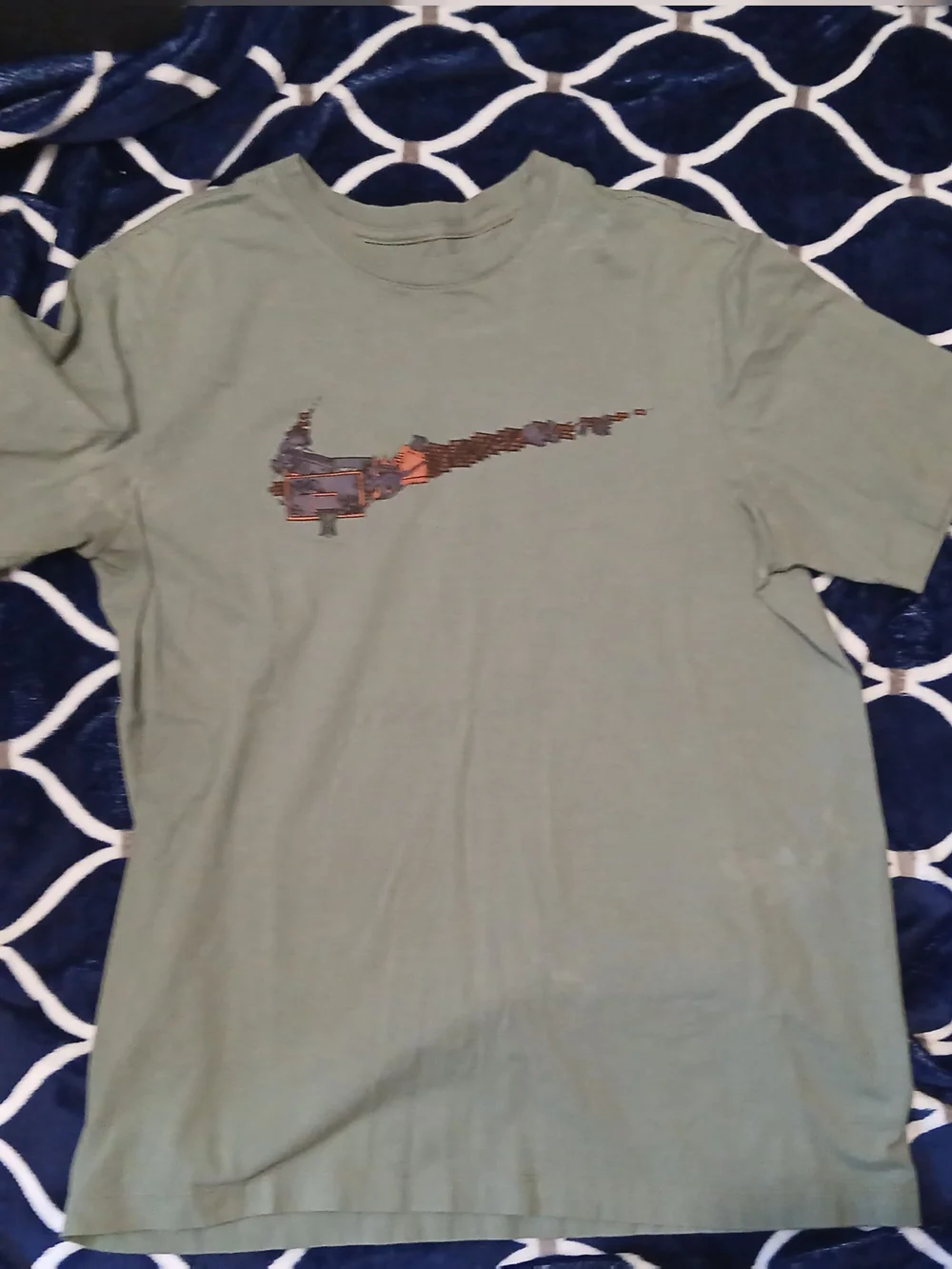 Nike Sage Green Short Sleeve Tee with Distressed Swoosh